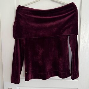 Lilly Pulitzer Off-Shoulder Velour Sweater in Deep Burgundy